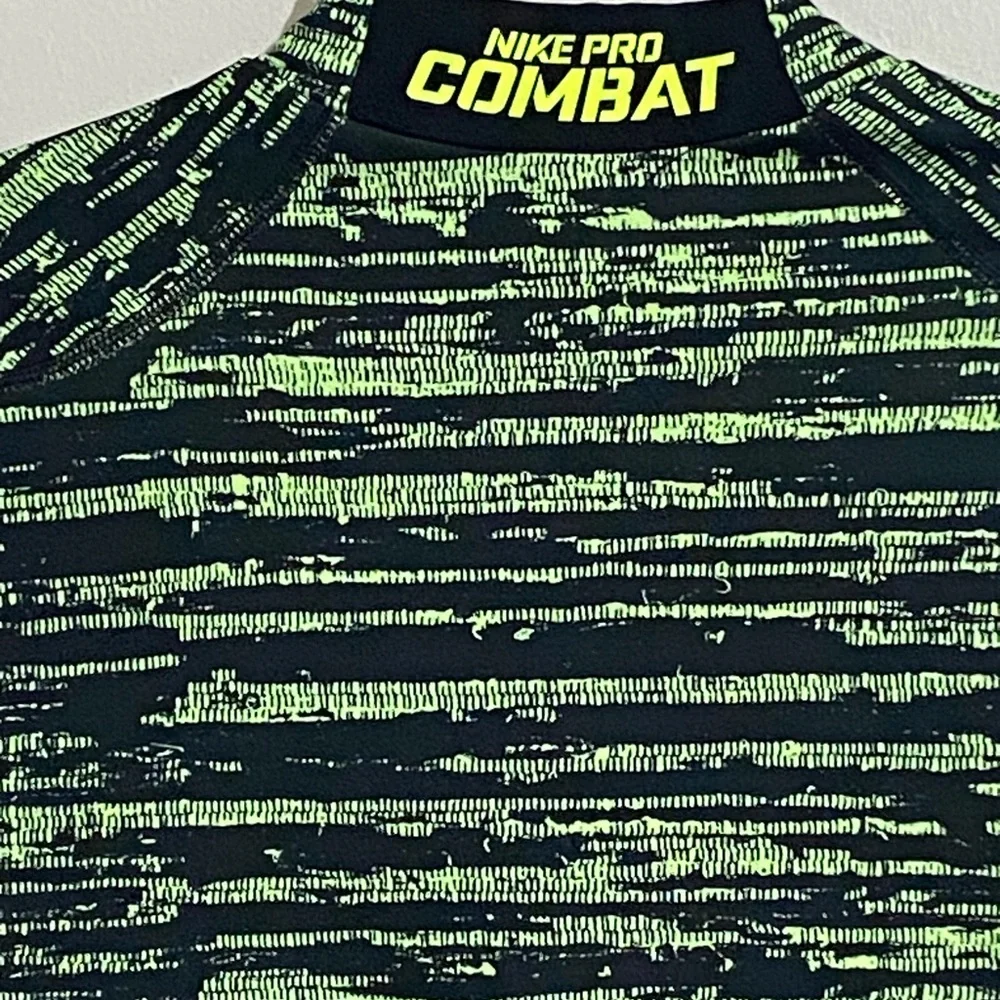 Nike Men Pro Combat Fitted Neon Green and‎ Black Dri-FIT Training Top Size L